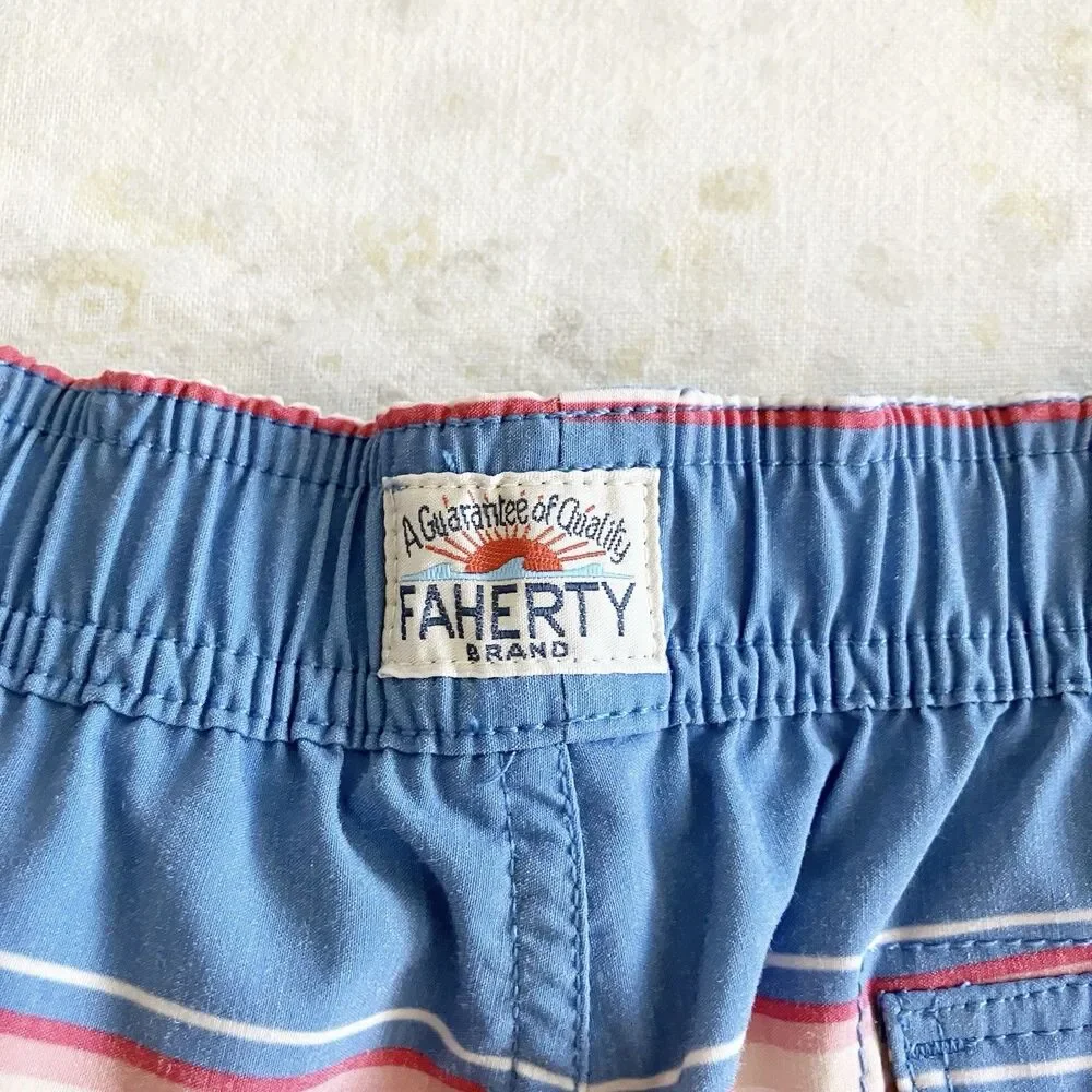 Faherty Board Shorts Swim Trunks Boys Sz 4T Blue Striped Retro Classic Pockets